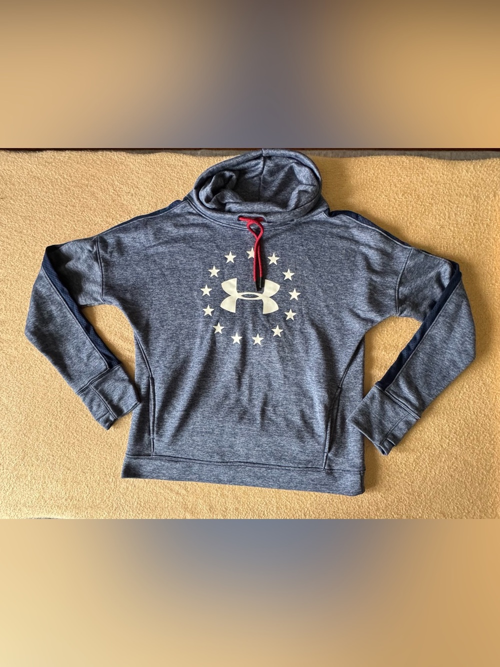 Under Armour Blue Heather Hoodie with Star Graphic and Funnel Neck